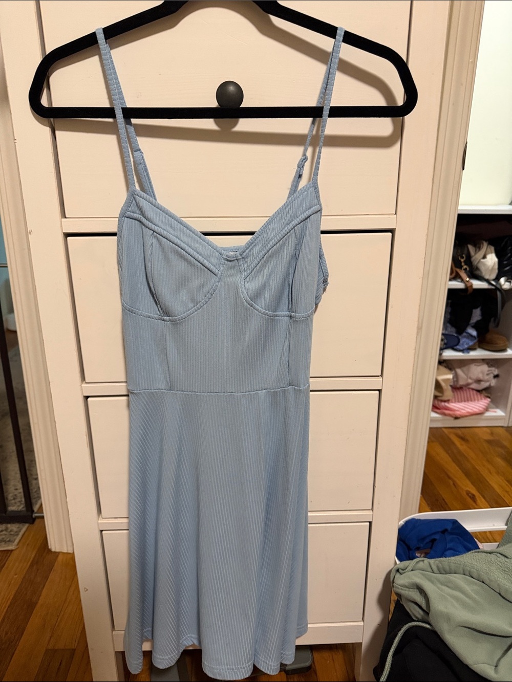 Rue21 Light Blue Ribbed Mini Slip Dress with Spaghetti Straps